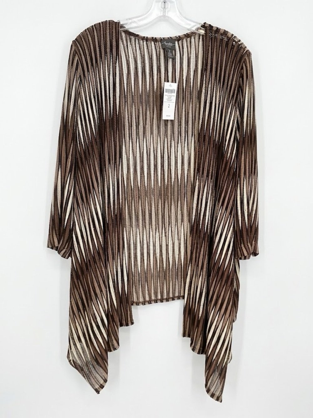 New Travelers by Chico’s Brown Ombré Striped Open-Front Flowy Cardigan Size 2